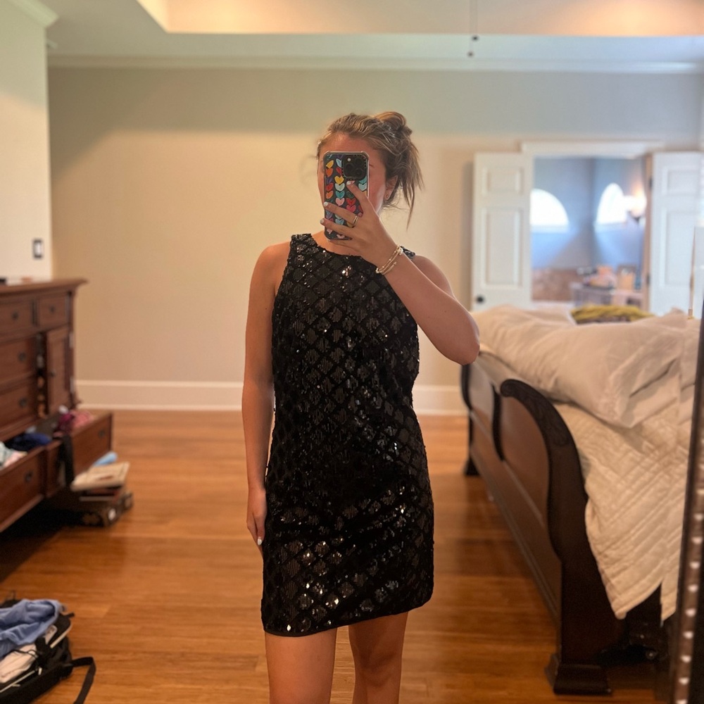Lavender Brown Blue Sequin Halter Mini Dress
